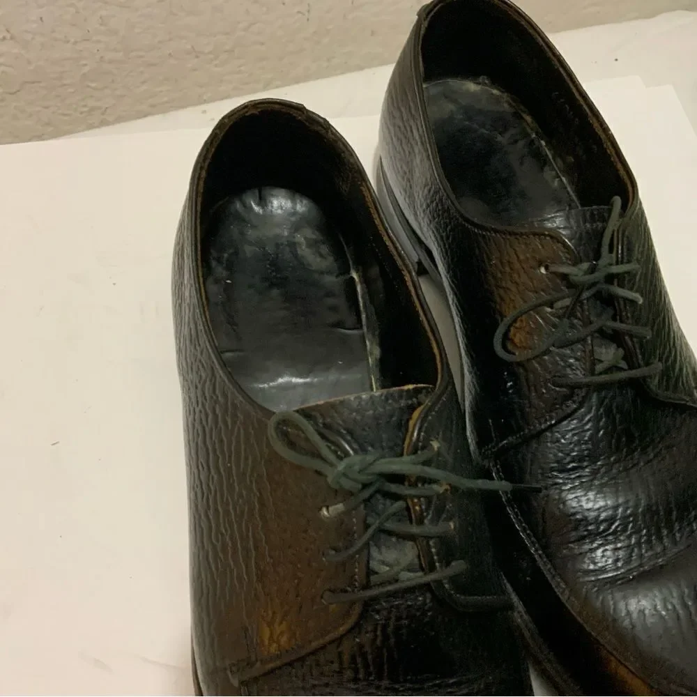 Shark Grain Cowhide Black Leather Dress Shoes Men’s 8.5 D